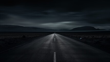 Naklejka premium Lonely, Dark Road Through a Stormy Night Landscape