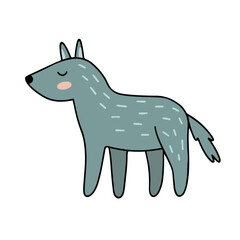 Vector drawing of a gray cute wolf, in profile, with closed eyes