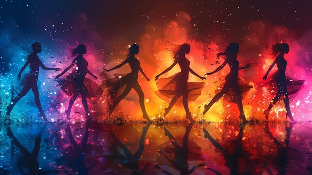 Template background for International Dance Day with dancers and rhythm lines, ample copy space