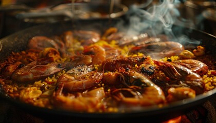 Traditional Seafood Paella in the Pan