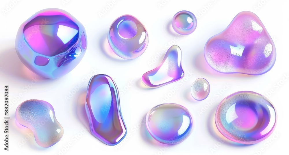 Poster the design elements are iridescent modern design elements, glass gradient 3d organic shapes, and liq