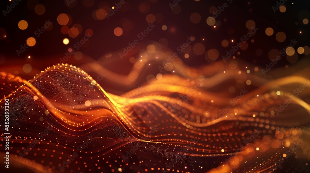 Poster Design of abstract wave moving dots and particles, hi-tech and big data background.