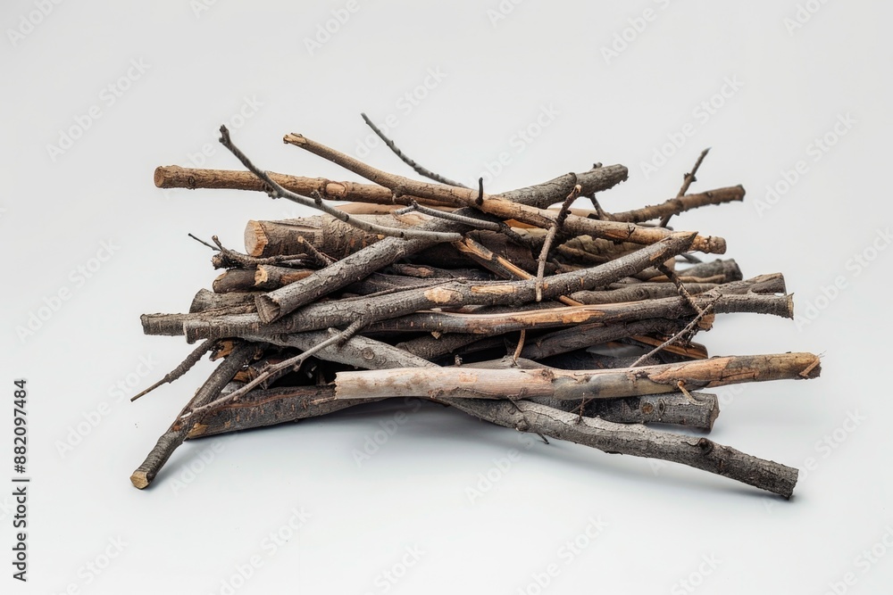 Poster a collection of sticks arranged neatly on a white surface