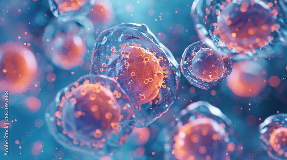 Aufkleber cell abstract concept. microorganisms under a microscope. microbiology concept.