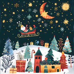Fototapeta premium 2D illustrated New Year card in a cute graphic style