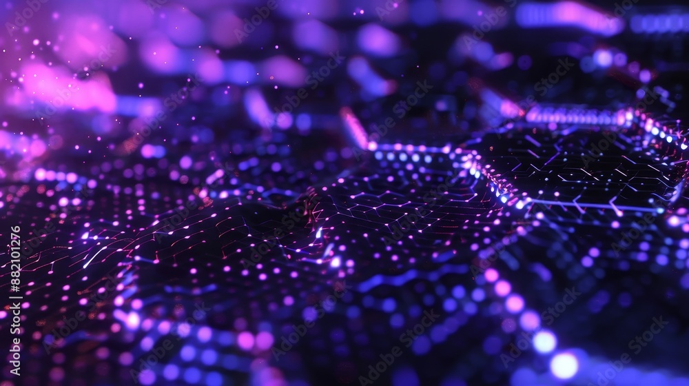 Poster in this 3d rendering, we have a blue hexagon background with the futuristic honeycomb concept. we ha