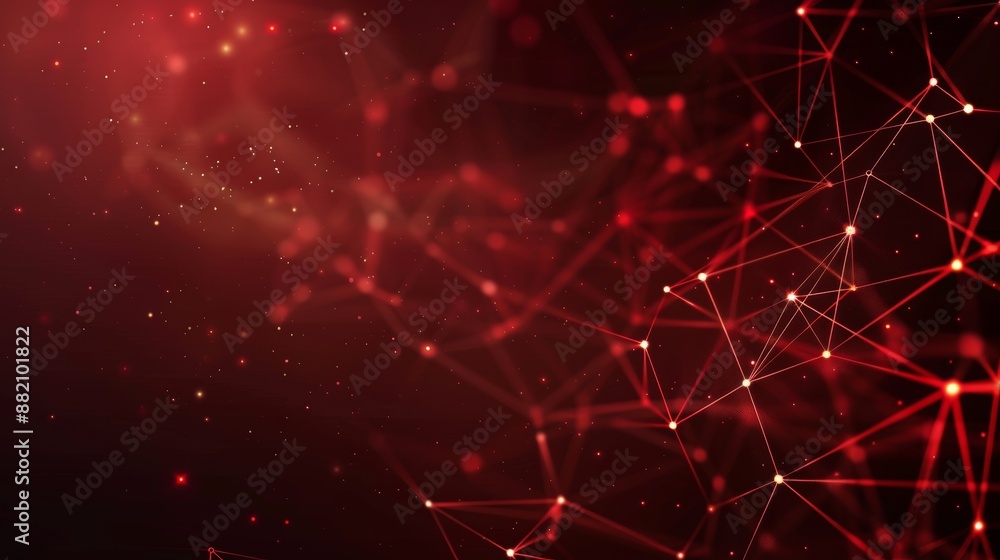 Poster connecting dots and lines in red abstract polygonal space. dark background. with 3d structure.
