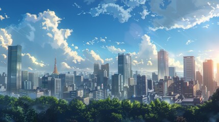 City landscape, anime style