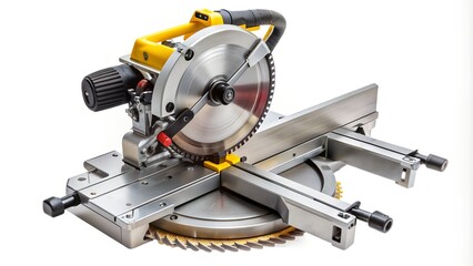 Yellow and silver miter saw isolated on white background
