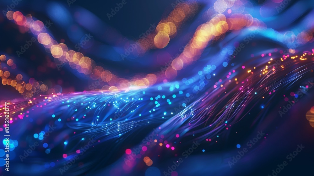 Poster 3d illustration of abstract optical fiber lines transmitting data rapidly for high speed internet co