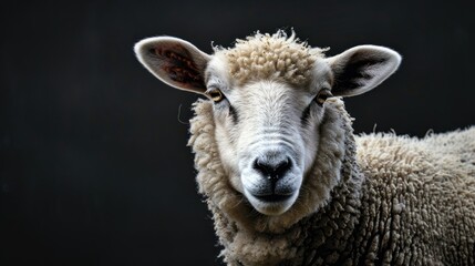 Close up photograph of a sheep with empty space for text