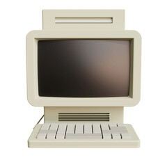 Vintage white Desktop PC with keyboard on transparent background. 3D rendering