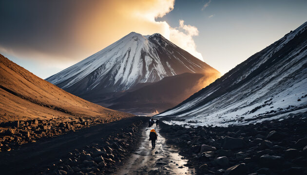 Volcano Enigmas in Cloudy Winter: The Seeker's Quest Surrounded in Landslide