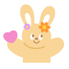 Illustration of bunny and pink heart for cartoon character, comic, mascot, animal, sticker, standee, pet shop, vet, zoo, patch, brooch, plush toy, rabbit doll, easter, nature, garden, Valentine card