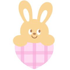 Illustration of bunny and pink heart for cartoon character, comic, mascot, animal, sticker, standee, pet shop, vet, cute patch, brooch, plush toy, rabbit doll, easter, nature, garden, Valentine card