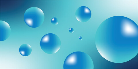 3D realistic shiny blue circles background. Glossy and reflective blue bubbles floating on a soft gradient backdrop. Modern abstract design for technology, beauty, and futuristic themes.