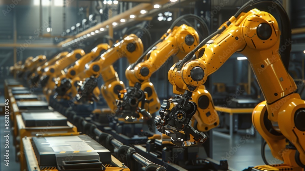 Poster experience the future of manufacturing in our industrial factory, where robots ensure high efficienc
