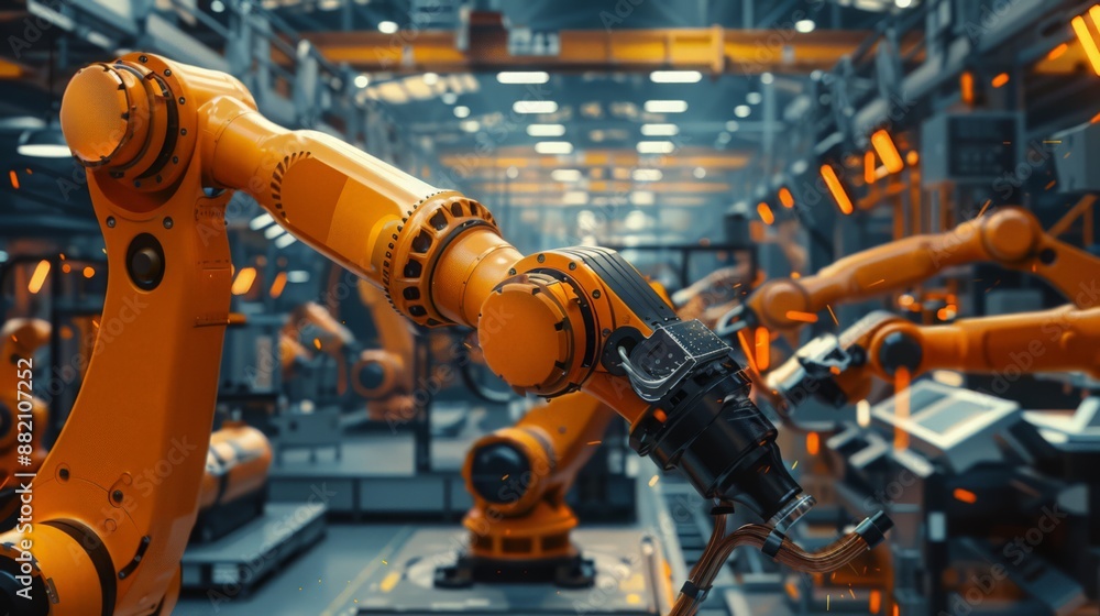 Poster experience the future of manufacturing in our industrial factory, where robots ensure high efficienc