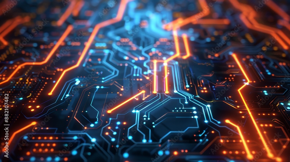 Poster embracing circuit board micro chip technology. abstract computer connection. internet communications