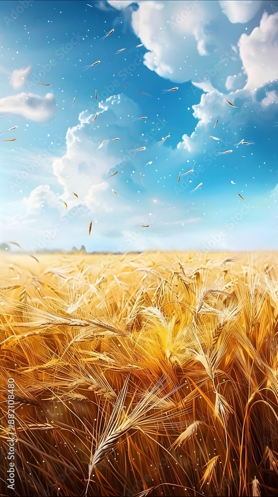 Poster expansive cereal fields adorned with constellation-like insect patterns