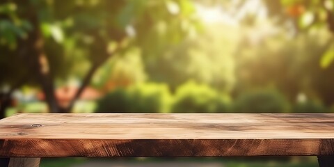 Fototapeta premium Wooden Table in Sunny Garden