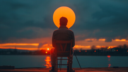 A depressed person sees an imaginary orange moon.	