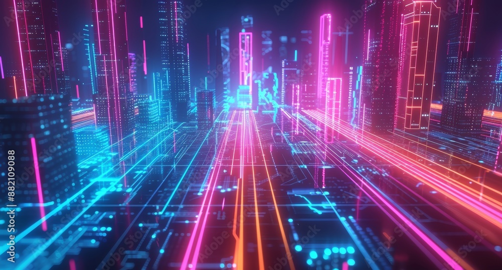 Poster design of smart city using particle glowing lights