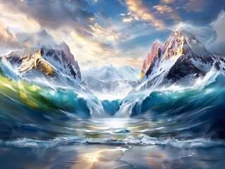 Obraz premium Where the Mountains Meet the Enchanting Ocean in a Breathtaking Coastal Landscape