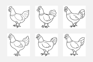 Chicken coloring pages Chicken outline vector set for coloring book  vector illustration