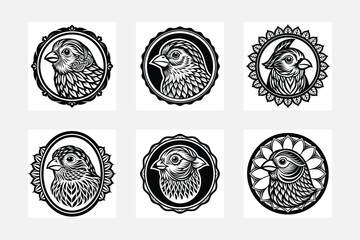 Bird with flower and floral logo set handmade design  vector illustration