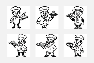 cute chef  collection black and white vector