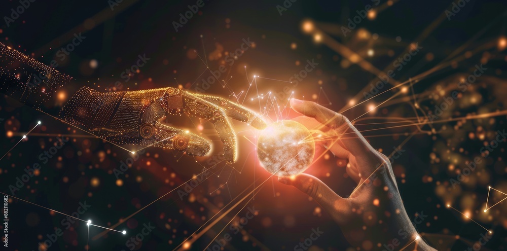 Poster science and stock digital technologies of the future include ai, machine learning, robots and humans