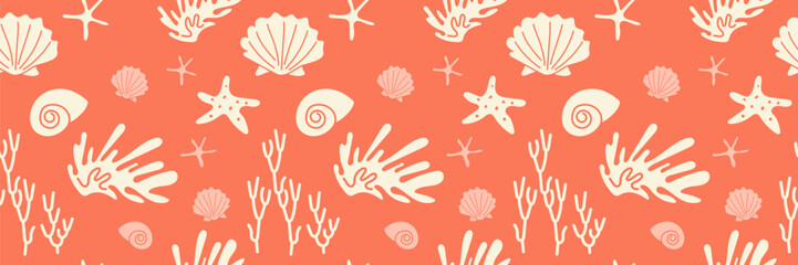 Lagoon coral reef background. Cartoon pattern marine life. Under water seamless motif