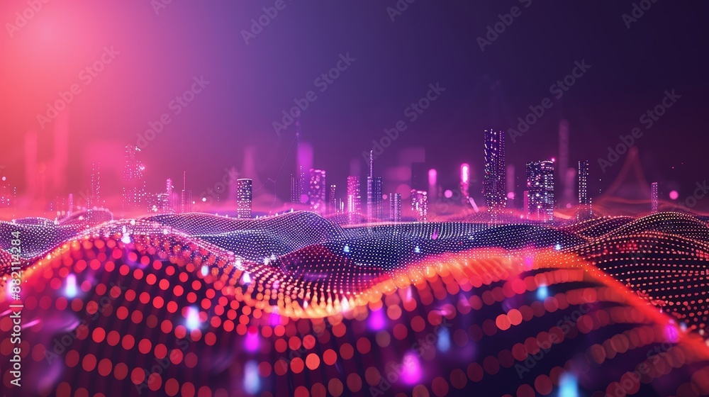 Poster abstract dot point with gradient line and intricate wave line design, big data connection technology