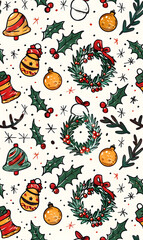 2D illustrated New Year card in a cute graphic style seamless pattern.