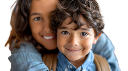 First day of school hug, back to school excitement, student embrace, emotional school start, png file, isolated on white
