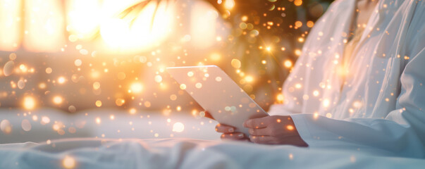 Virtual consultation with a doctor prescribing medication online close up, ethereal, double exposure, living room backdrop