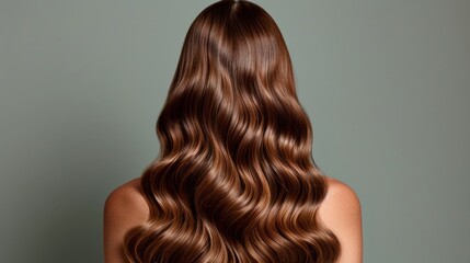 Fototapeta premium Back view of woman with wavy brown hair