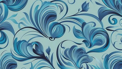 Blue floral pattern isolated on blue background, decorative flourish vintage, swirl flower with blue colors
