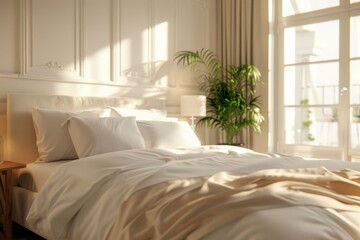 A serene and inviting guest room featuring a plush bed and sophisticated decor, perfect for a relaxing stay. The room exudes warmth and comfort, making it an ideal retreat.