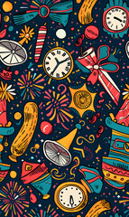 Naklejka premium 2D illustrated New Year card in a cute graphic style seamless pattern.