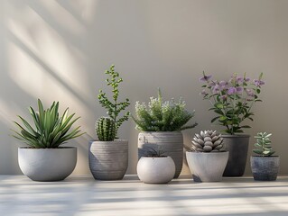 Fototapeta premium Minimalist Contemporary Container Garden with Sculptural Succulent Planters