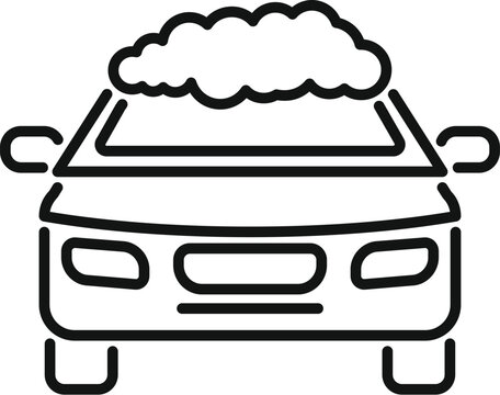 recommend clip art: Simple black and white line art icon logo of a car covered in soap suds