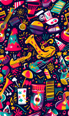 Obraz premium 2D illustrated New Year card in a cute graphic style seamless pattern.