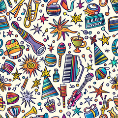 Obraz premium 2D illustrated New Year card in a cute graphic style seamless pattern.