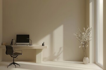 A clutter-free workspace with a sleek desk and ergonomic chair, perfect for productivity and comfort. The minimalist design creates a sense of calm and focus.