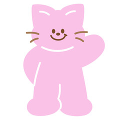 Illustration of pastel pink cat for cartoon character, comic, mascot, animal, pet, vet, adopt and rescue pet, cute patches, plush toy, doll, brooch, kitten sticker, invitation, greeting card, standee