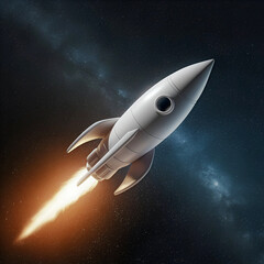 3D rocket in space Business startup and business growth concept, 3D rendering. on white background. Ai generative