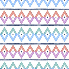 Hand drawn Ikat geometric colorful ornament arrangement Tribal ethnic texture. Seamless pattern in Aztec style.