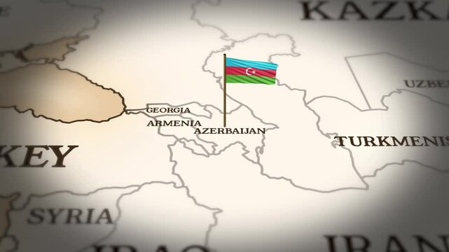 Azerbaijan flag showing on world map with 3D rendering